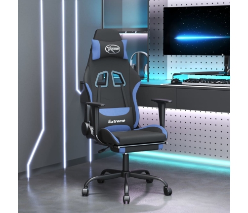 Silla gaming con reposapiés tela negro y azul