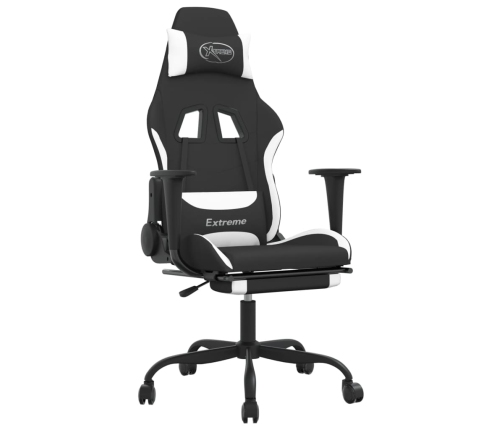 Silla gaming con reposapiés tela negro y blanco