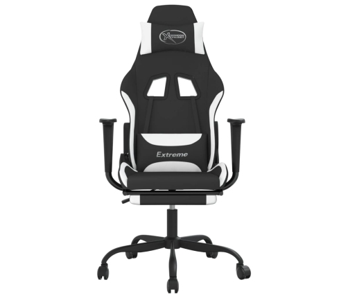 Silla gaming con reposapiés tela negro y blanco