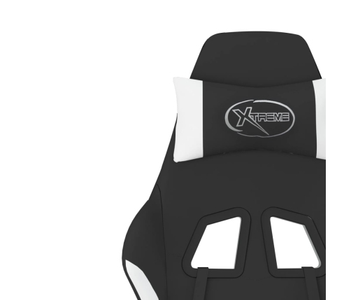 Silla gaming con reposapiés tela negro y blanco