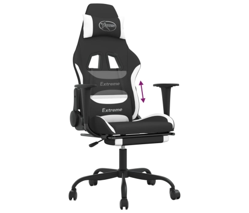 Silla gaming con reposapiés tela negro y blanco