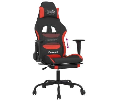 Silla gaming con reposapiés tela negro y rojo