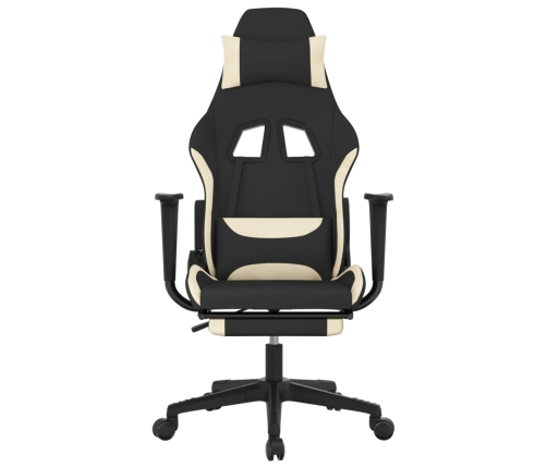 Silla gaming con reposapiés tela crema y negro