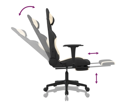 Silla gaming con reposapiés tela crema y negro