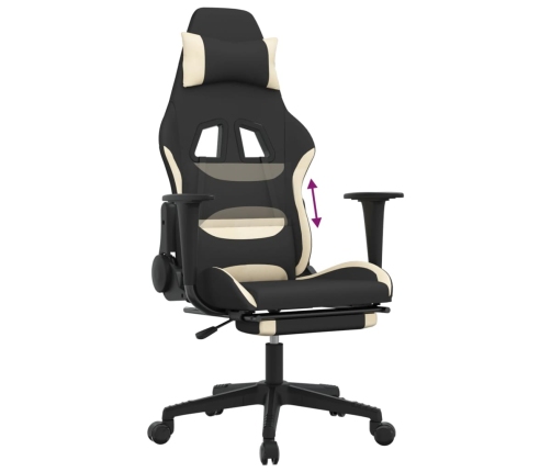 Silla gaming con reposapiés tela crema y negro