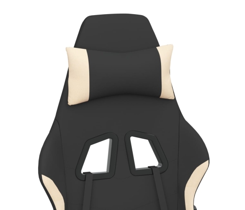 Silla gaming con reposapiés tela crema y negro