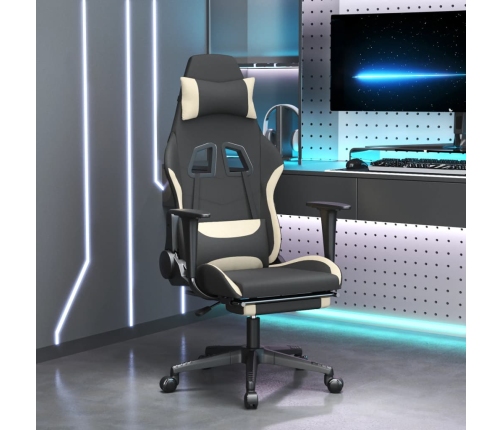 Silla gaming con reposapiés tela crema y negro