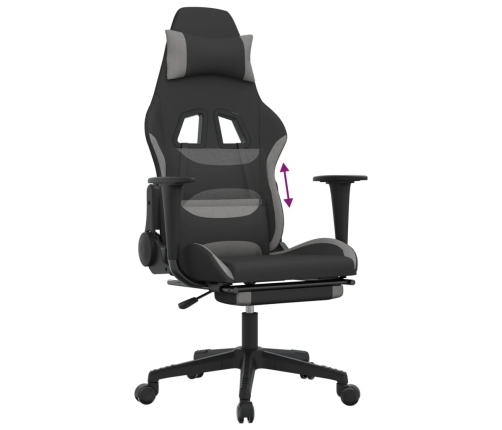 Silla gaming con reposapiés tela gris claro y negro