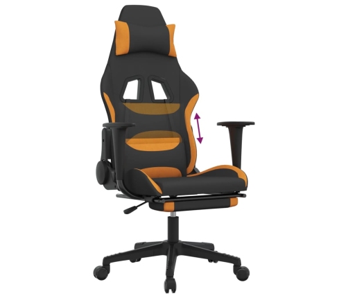 Silla gaming con reposapiés tela negro y naranja