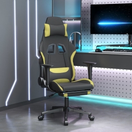 Silla gaming con reposapiés tela verde claro y negro