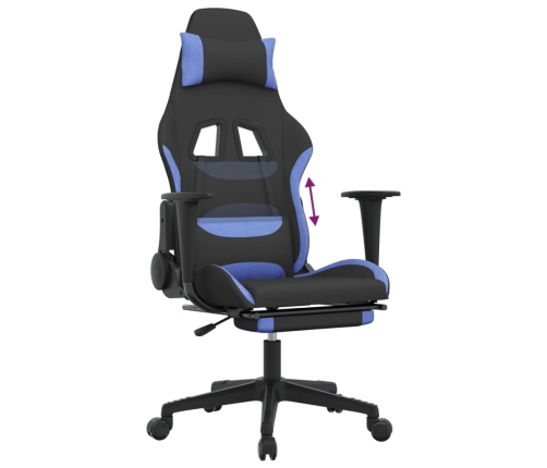 Silla gaming con reposapiés tela negro y azul