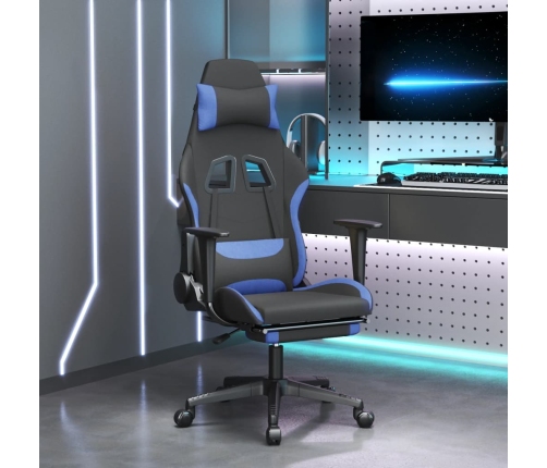 Silla gaming con reposapiés tela negro y azul