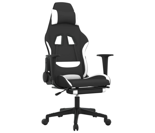 Silla gaming con reposapiés tela negro y blanco