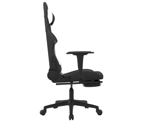 Silla gaming con reposapiés tela negro y blanco