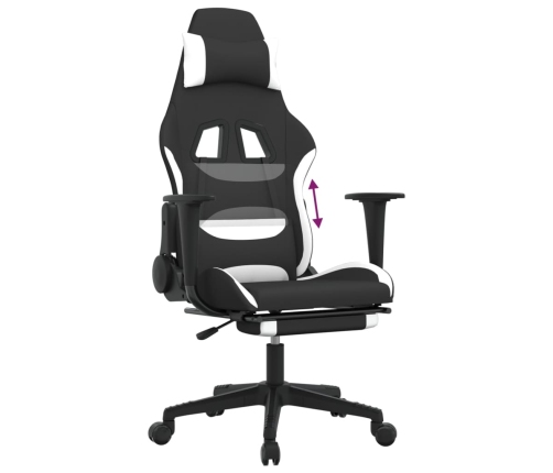 Silla gaming con reposapiés tela negro y blanco