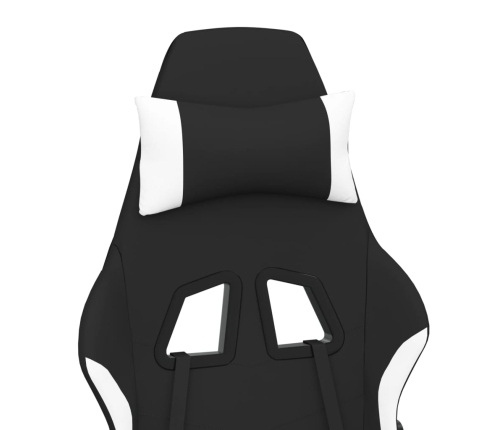 Silla gaming con reposapiés tela negro y blanco