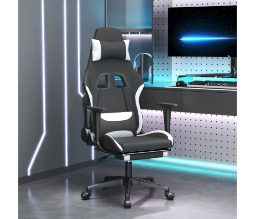 Silla gaming con reposapiés tela negro y blanco