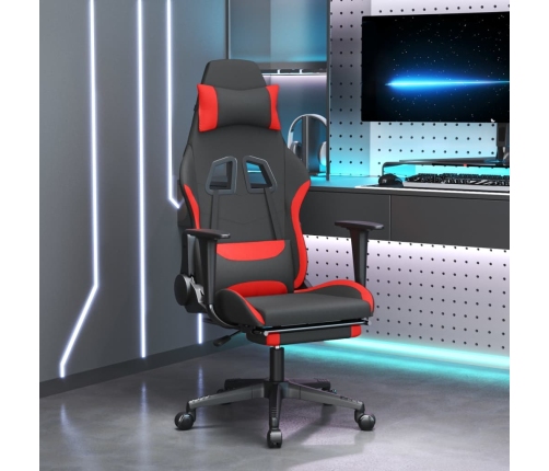 Silla gaming con reposapiés tela negro y rojo