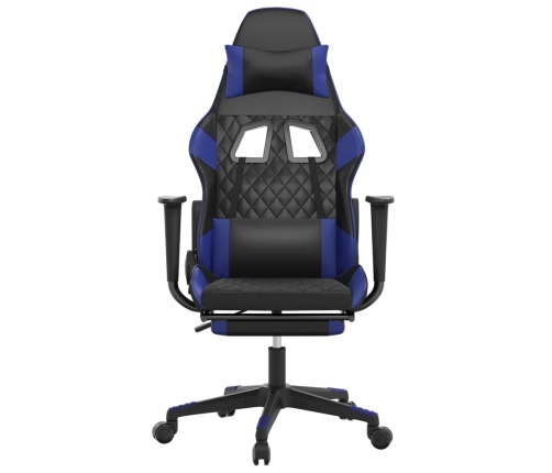 Silla gaming con reposapiés cuero sintético negro azul