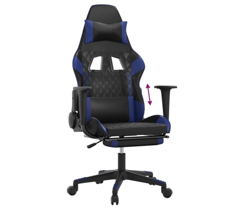 Silla gaming con reposapiés cuero sintético negro azul