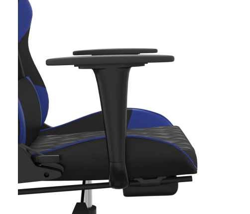 Silla gaming con reposapiés cuero sintético negro azul