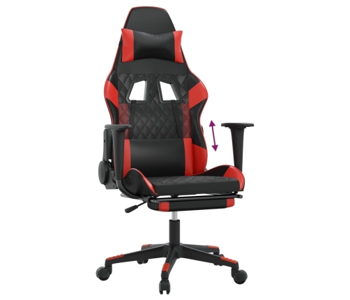 Silla gaming con reposapiés cuero sintético negro rojo