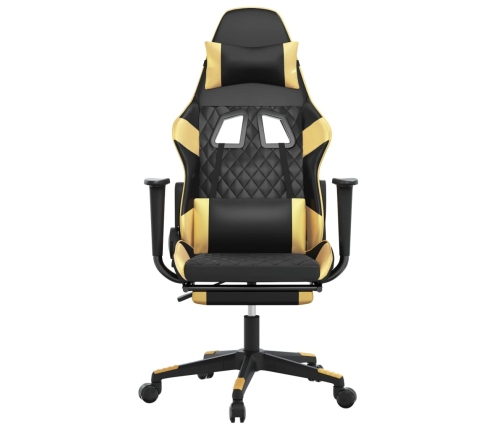 Silla gaming con reposapiés cuero sintético negro dorado