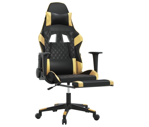 Silla gaming con reposapiés cuero sintético negro dorado