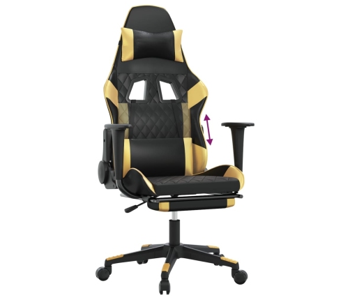 Silla gaming con reposapiés cuero sintético negro dorado