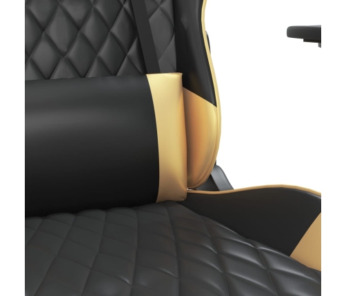 Silla gaming con reposapiés cuero sintético negro dorado