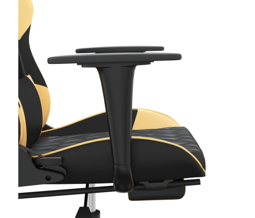 Silla gaming con reposapiés cuero sintético negro dorado