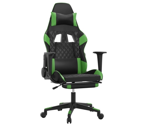 Silla gaming con reposapiés cuero sintético negro verde