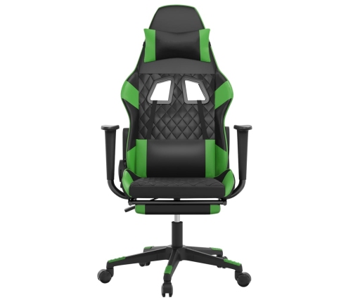 Silla gaming con reposapiés cuero sintético negro verde