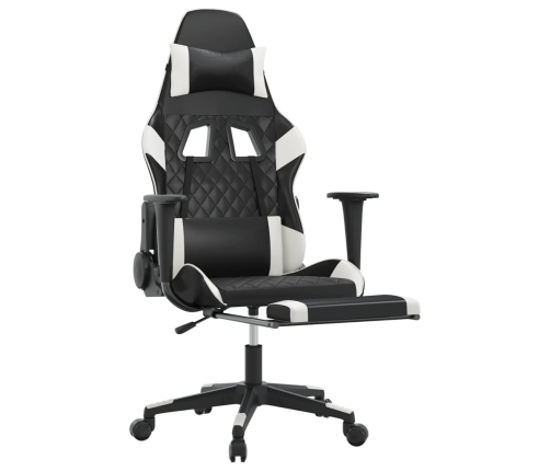 Silla gaming con reposapiés cuero sintético negro blanco