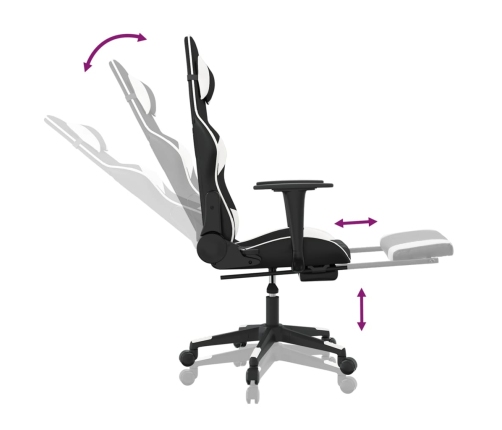 Silla gaming con reposapiés cuero sintético negro blanco