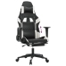 Silla gaming con reposapiés cuero sintético negro blanco