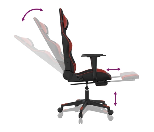 Silla gaming con reposapiés cuero sintético negro rojo tinto