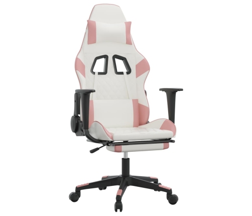 Silla gaming con reposapiés cuero sintético blanco y rosa