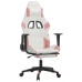 Silla gaming con reposapiés cuero sintético blanco y rosa