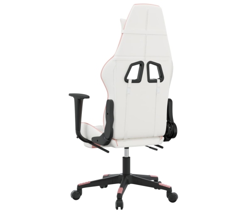 Silla gaming con reposapiés cuero sintético blanco y rosa