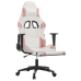 Silla gaming con reposapiés cuero sintético blanco y rosa