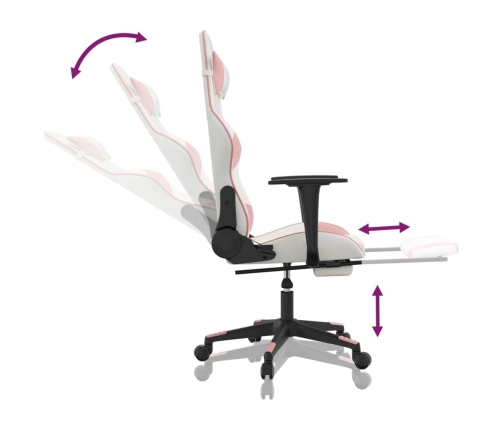 Silla gaming con reposapiés cuero sintético blanco y rosa