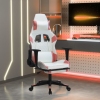 Silla gaming con reposapiés cuero sintético blanco y rosa