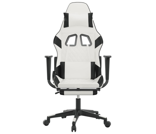 Silla gaming con reposapiés cuero sintético blanco negro