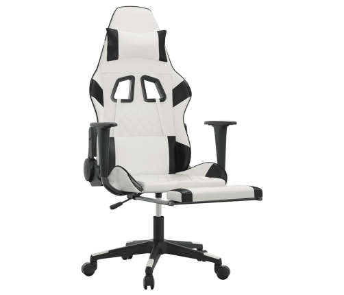 Silla gaming con reposapiés cuero sintético blanco negro