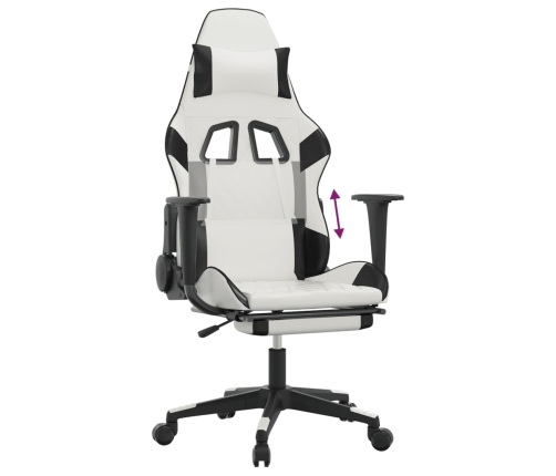 Silla gaming con reposapiés cuero sintético blanco negro