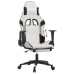 Silla gaming con reposapiés cuero sintético blanco negro