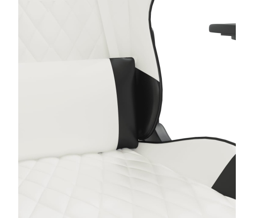 Silla gaming con reposapiés cuero sintético blanco negro