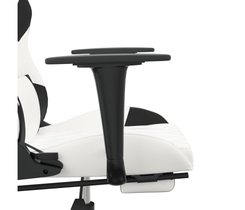 Silla gaming con reposapiés cuero sintético blanco negro