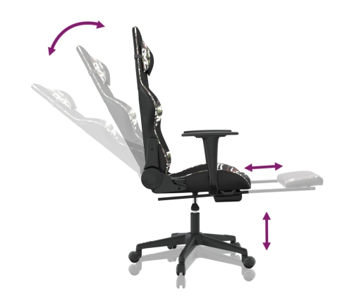 Silla gaming con reposapiés cuero sintético negro camuflaje